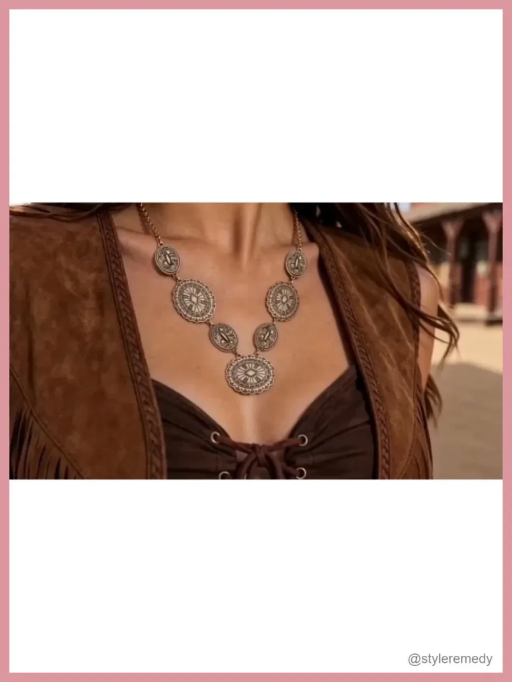 Vintage Cowgirl Necklace and Earring Set in Zinc Alloy Western Jewelry